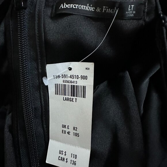 Abercrombie & Fitch Plunge V Neck Pleated Mini Dress Sleeveless Satin Black L T - Picture 8 of 9